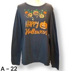 Happy Halloween Pumpkin Patch Top Shirt Gray Graphic Womens Long Sleeve Sz XL